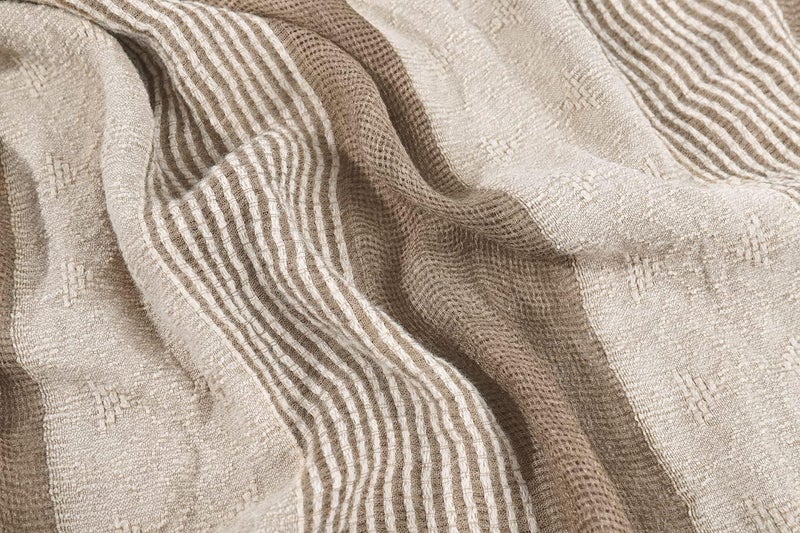 GERINLY Cotton-Linen Scarves Mens Stripe Crinkle Long Scarf Fashion Wrap Shawl for Travel - Image 4